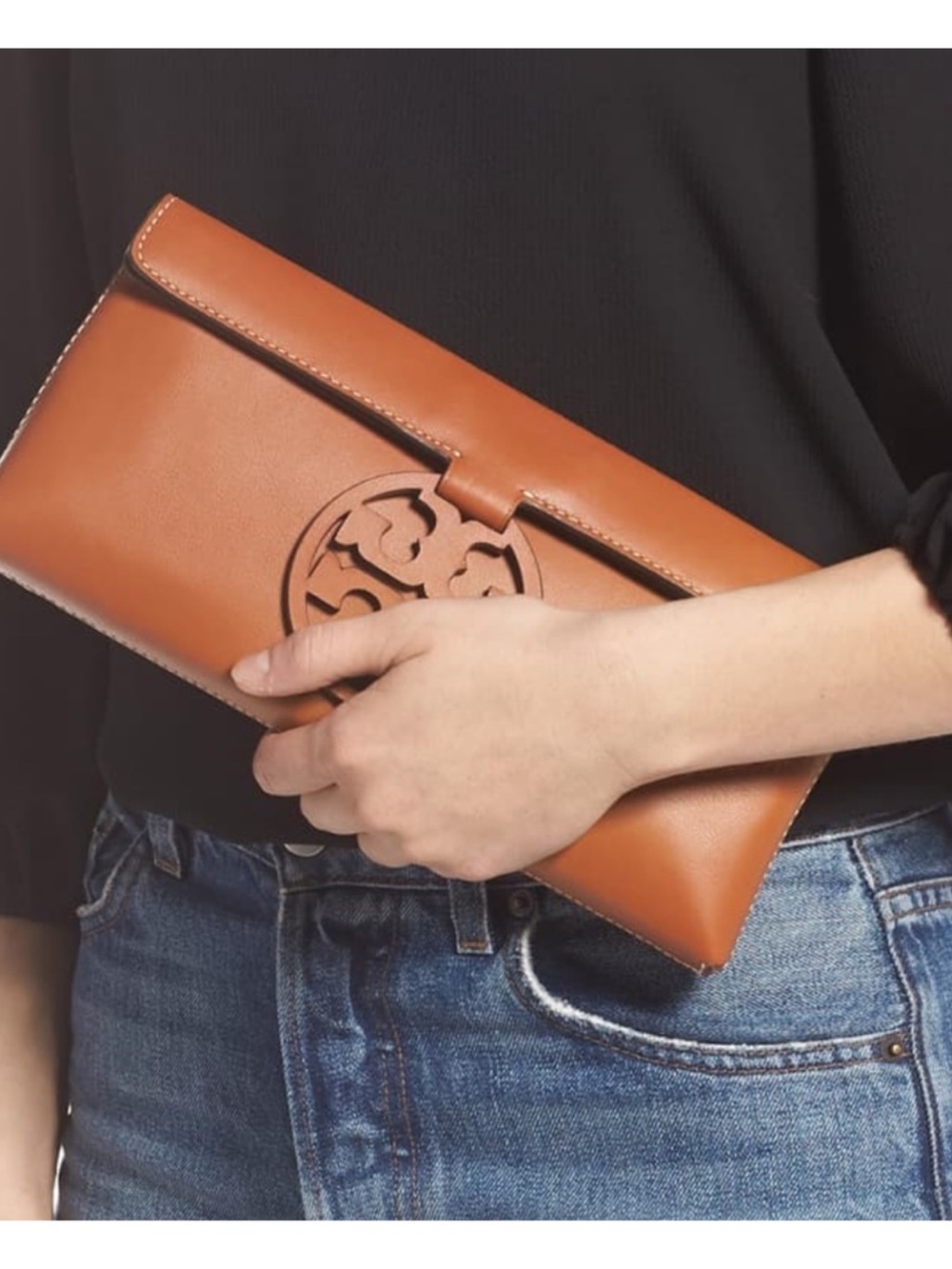 Tory Burch Miller Leather Clutch Brown NEW - Picture 3 of 15